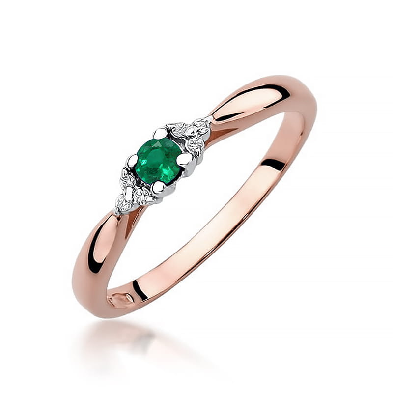 W428 Smaragdový prsteň 0,15ct ružové zlato Au 585/1000 2