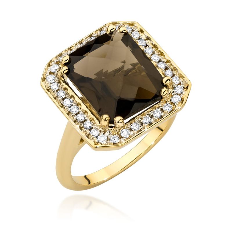 W481 Smoky Quartz Ring 4.00ct žlté zlato Au 585/1000 2
